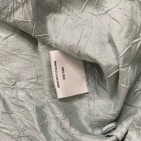 EILEEN FISHER Crinkle Silk Mint Green Button Front Blouse Size Medium #F9CD - Picture 7 of 10